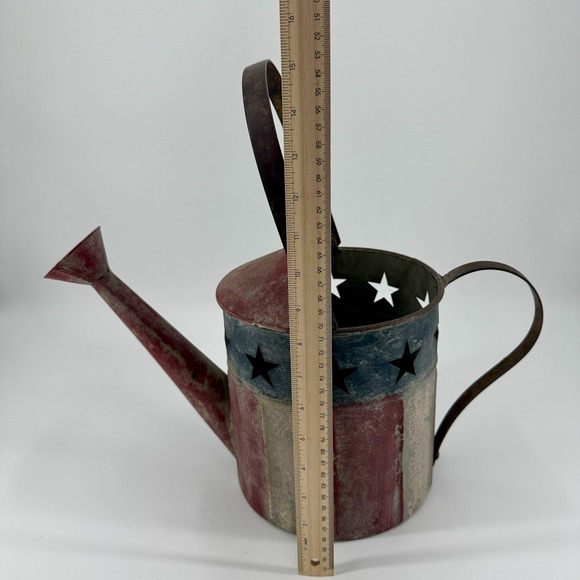 Patriotic Rustic Metal Watering Can - Stars & Stripes Decor - Picture 8 of 8